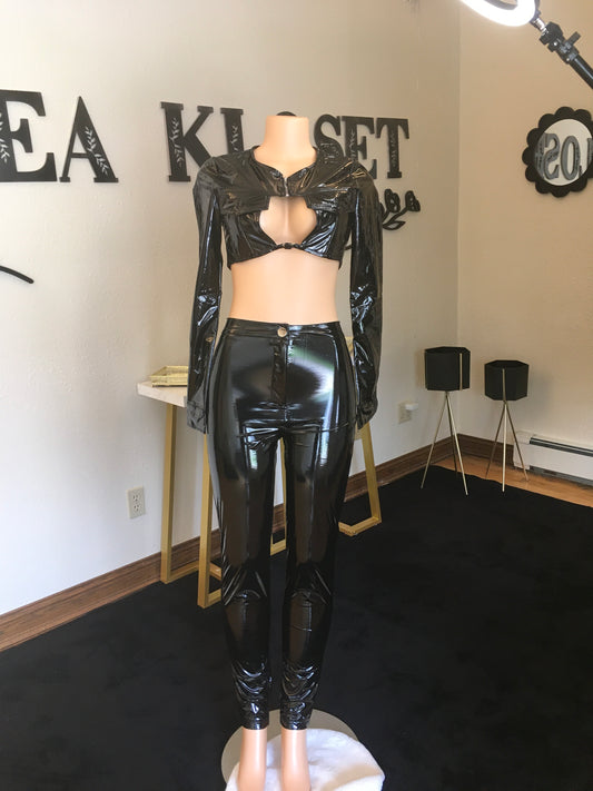 2pc leather black pants set