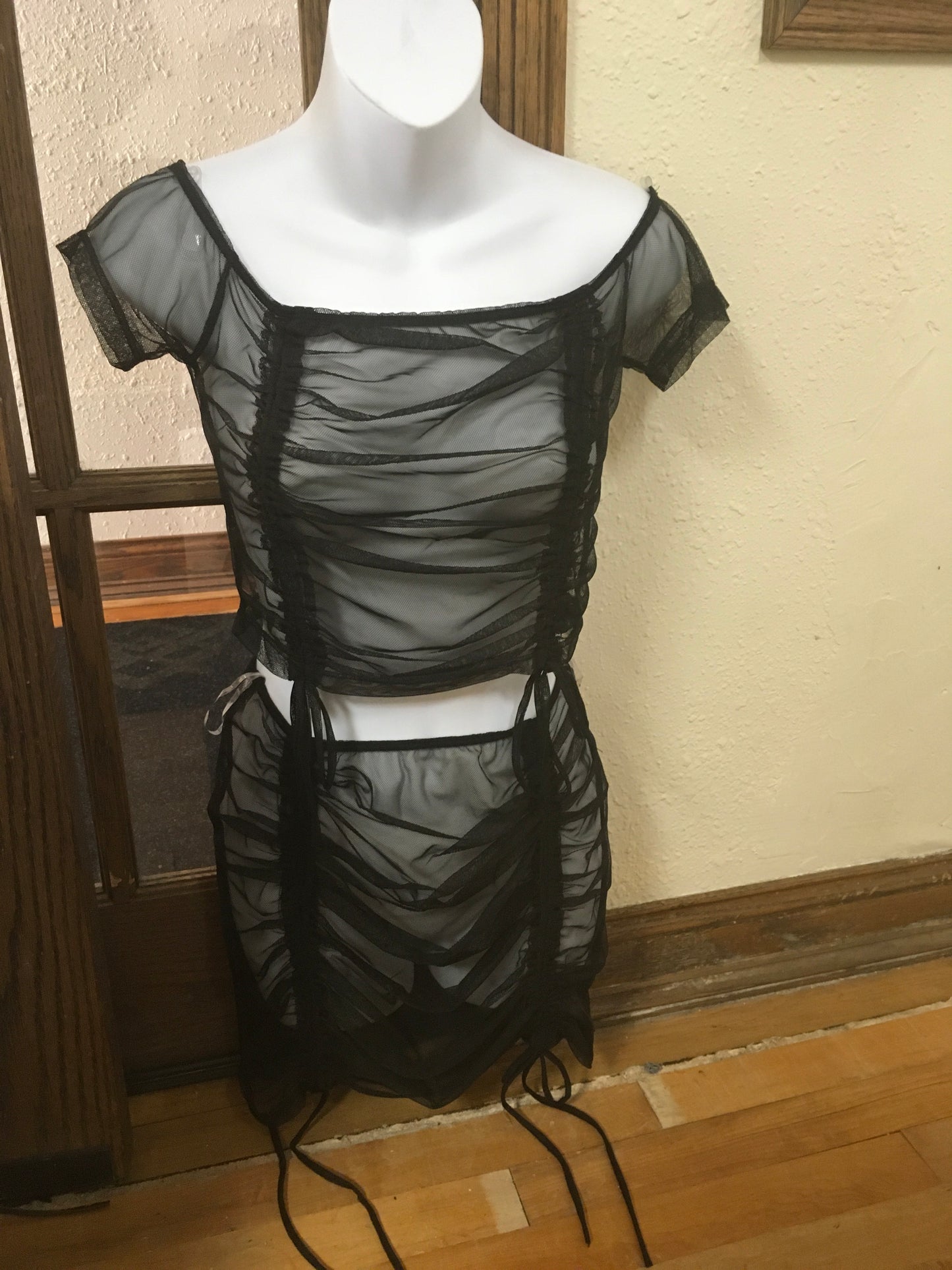 Black laced lingerie 2pc skirt set