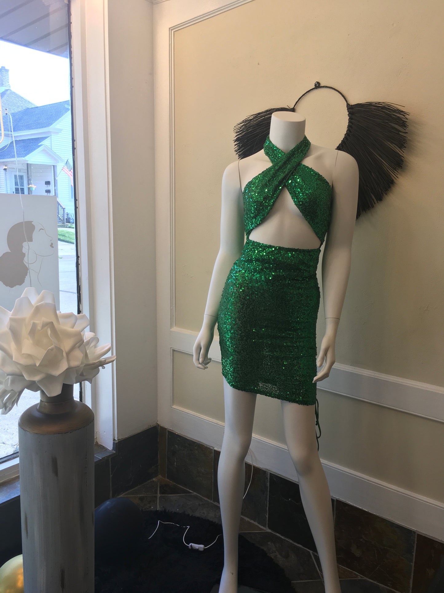 Green sequin dress