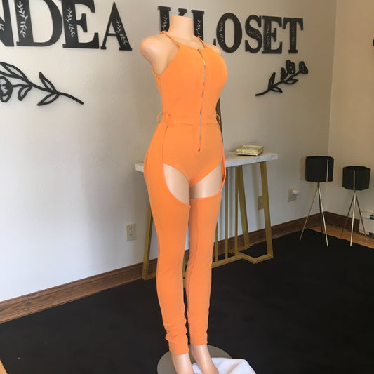 Orange Beyoncé 1pc cut leg pants set