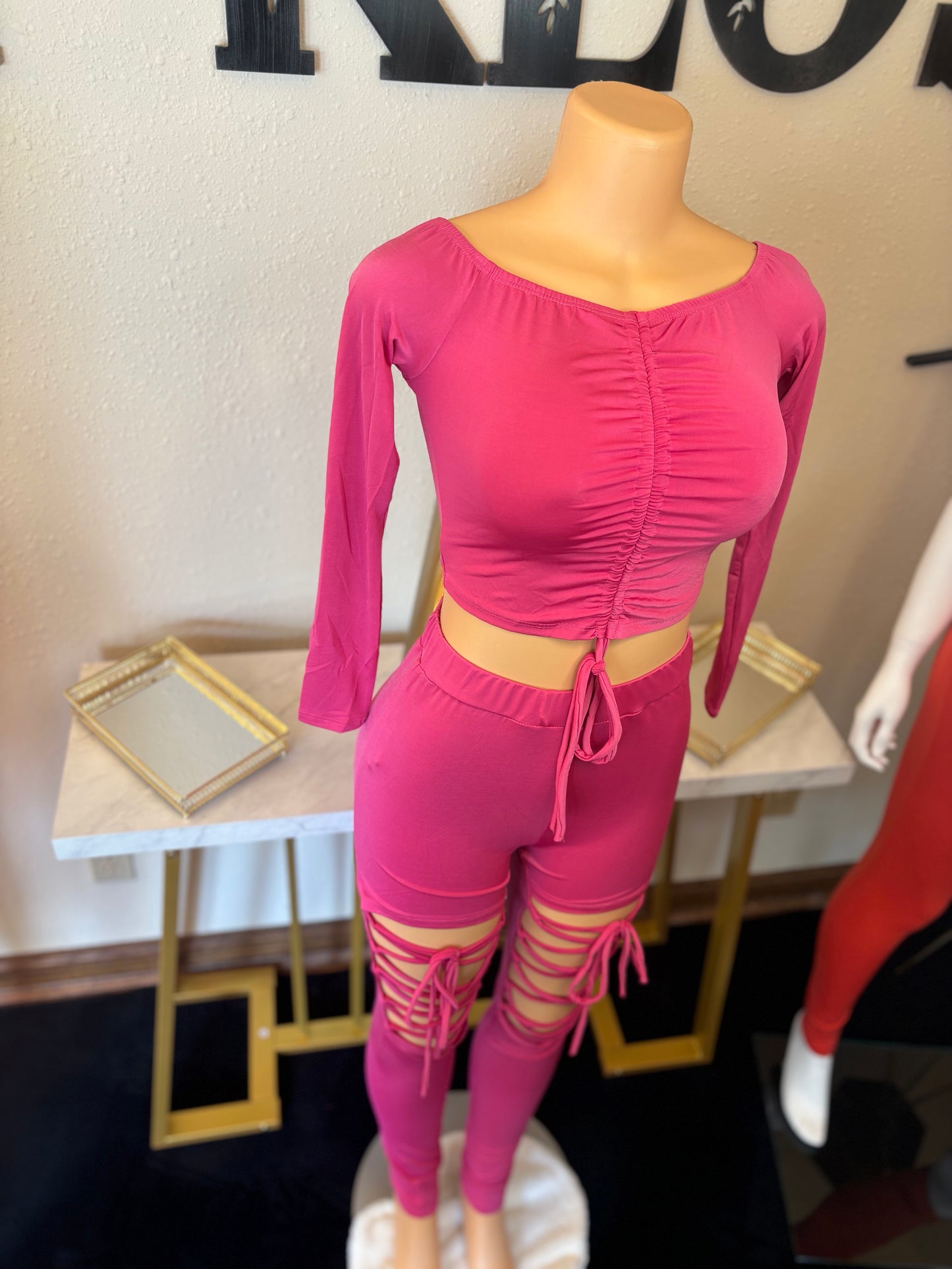 Pink 2pc drawstring set