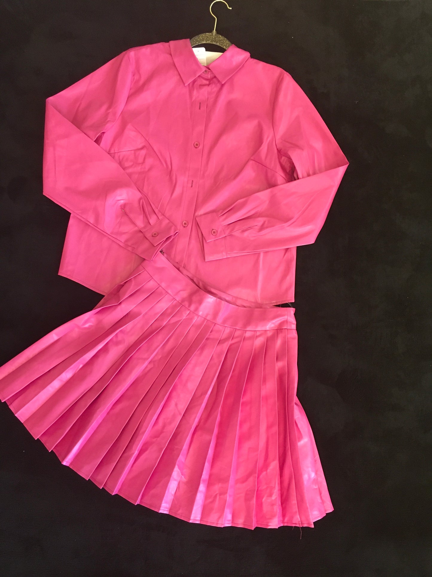 2pc leather pink skirt set