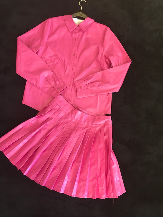 2pc leather pink skirt set