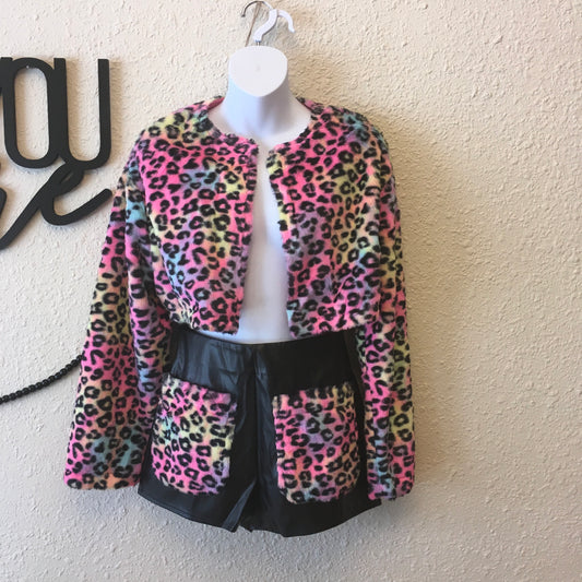 Multi color leopard short set
