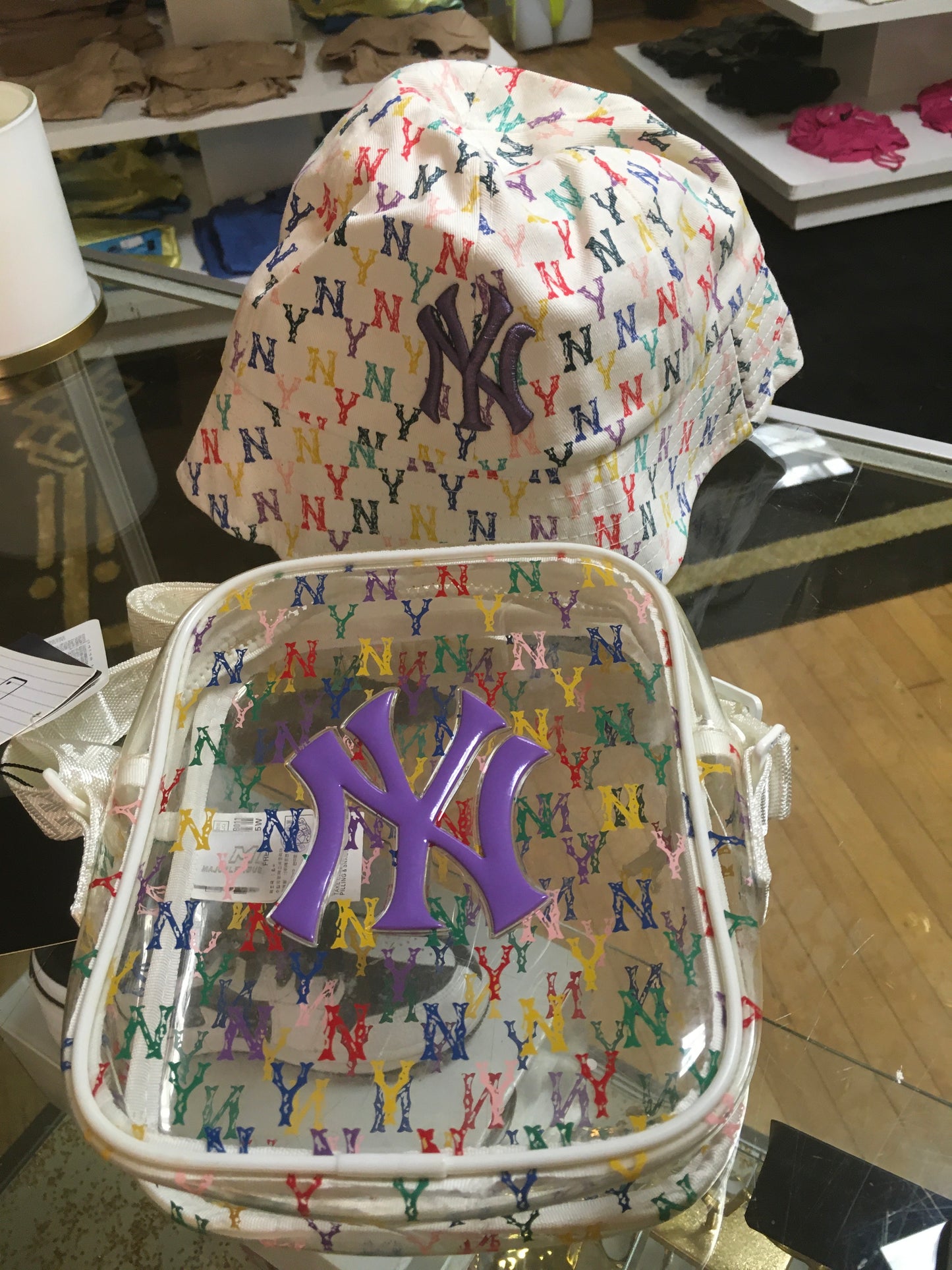 NY purse and hat