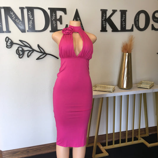 Pink flower neck dress