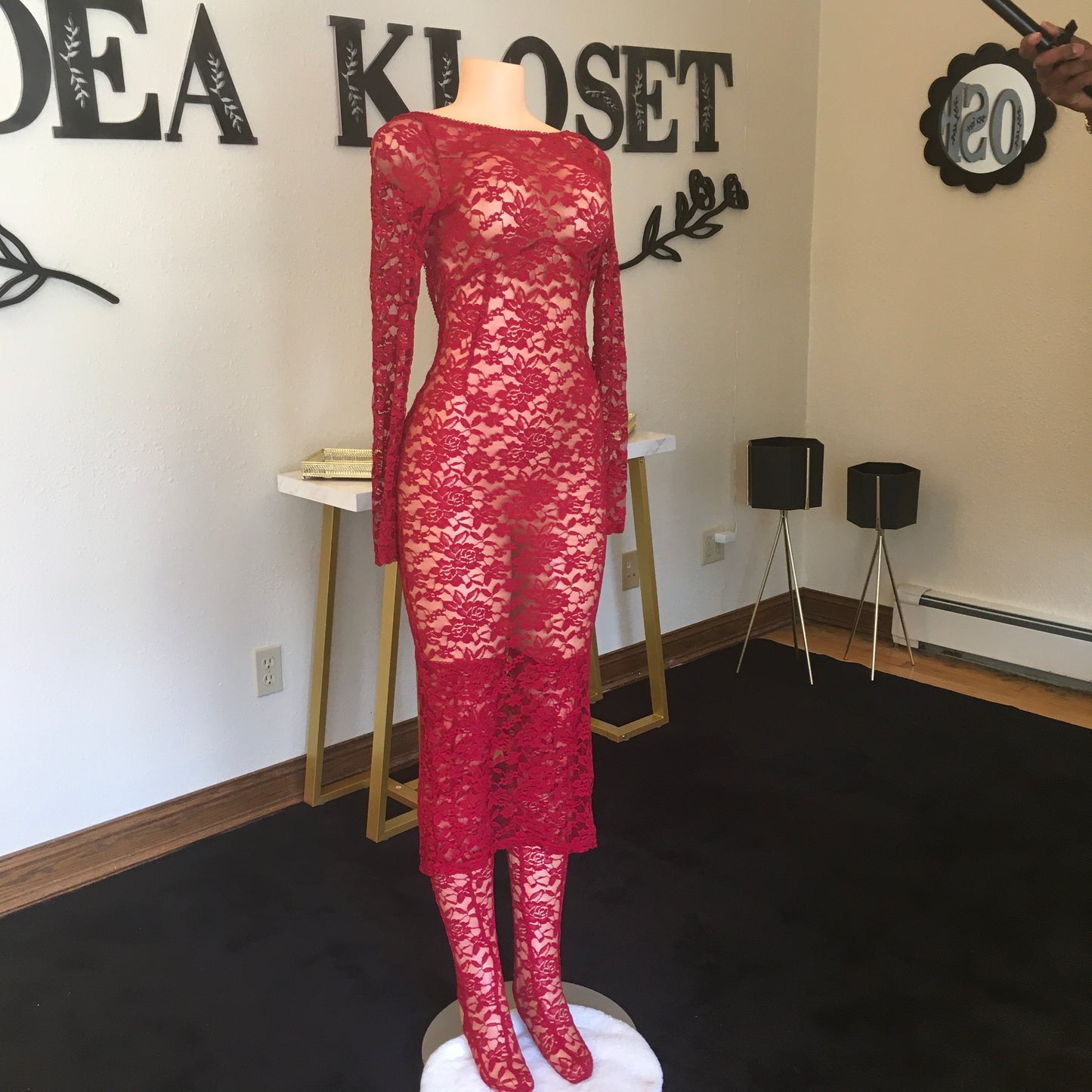 Red laced lingerie 2pc dress set