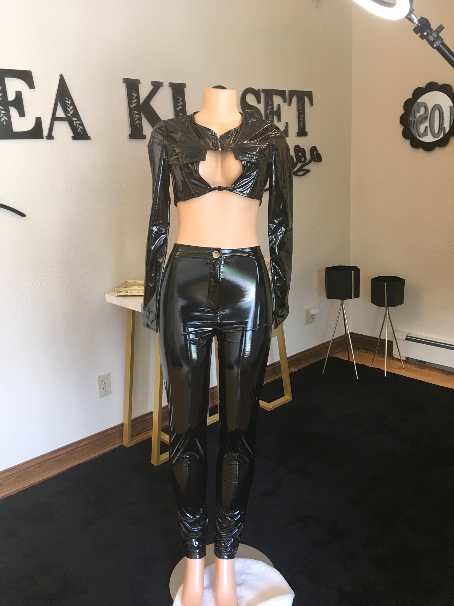 2pc leather black pants set
