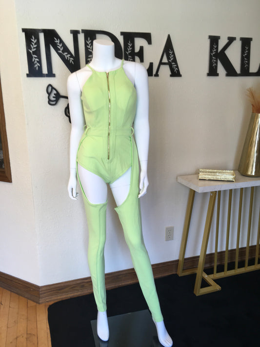 Lime Beyoncé 1pc cut leg pants set