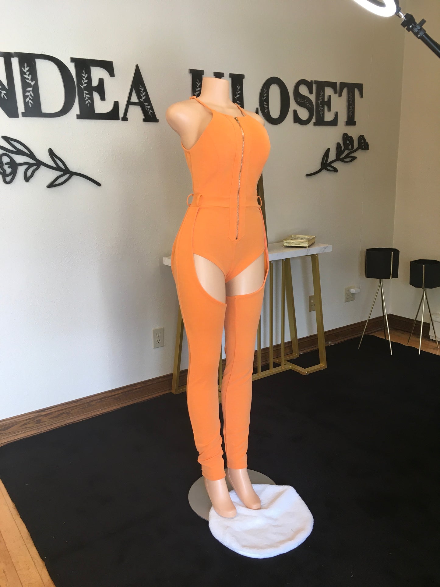 Orange Beyoncé 1pc cut leg pants set