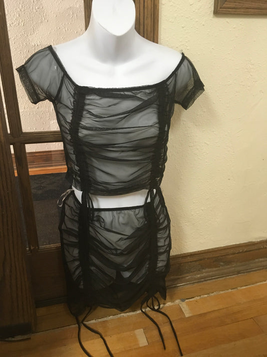 Black laced lingerie 2pc skirt set